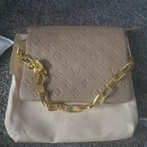 New Coussin Taupe Embossed Shoulder/ Crossbody with Gold Chain